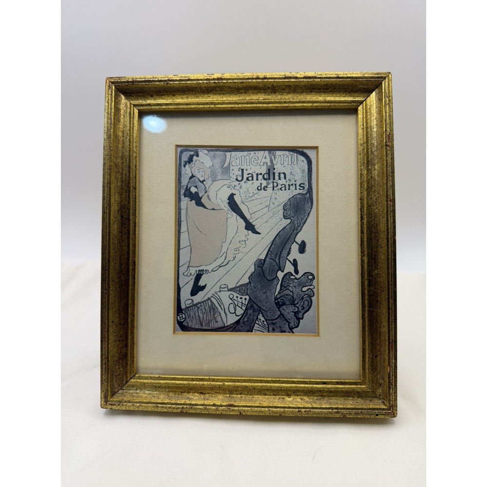 Vintage Framed Jane Avril Jardin de Paris Toulouse Lautrec Print Gold Frame 1982